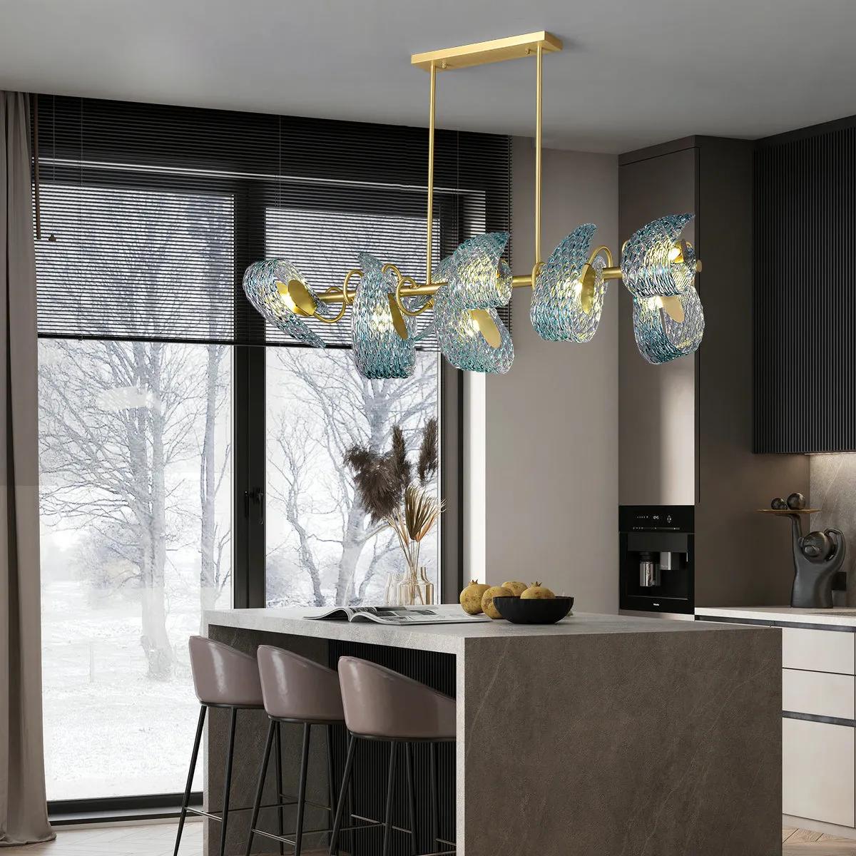 Post-Modern Luxury Ceiling Light – Blue Copper Flower Art Décor for Elegant Home Illumination