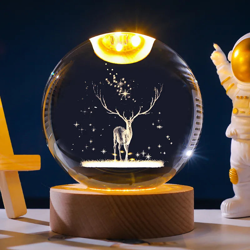 3D Laser-Engraved Crystal Solar System Globe - Illuminated Night Light & Astronomy Décor Gift