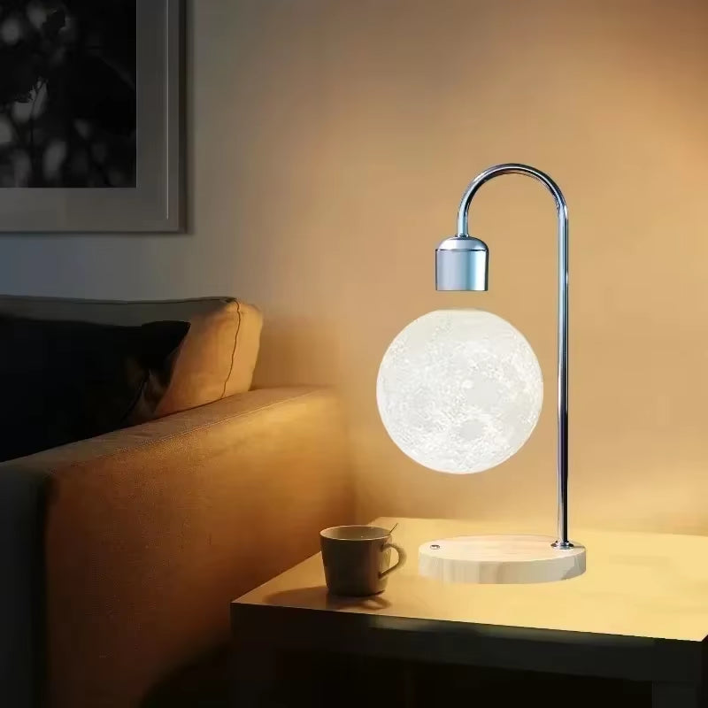 Magnetic Levitation 3D Printed Moon Lamp with LED Night Light and Wireless Charging