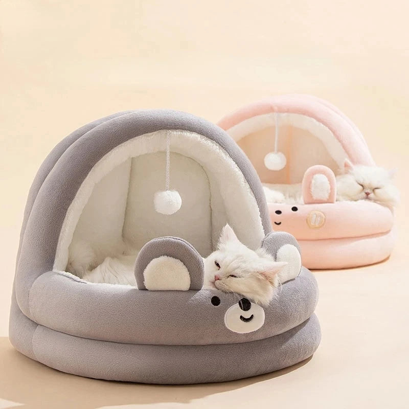 Warm Cat House Lovely Cat Cradle Dog Sofa Bed Semi Closed Plush Nest for Small Medium Dogs Cat Indoor Mats Pet Kitten Kennel