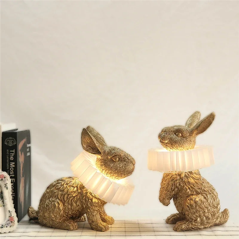 Charming Resin Rabbit LED Table Lamp: Add Whimsical Elegance to Your Bedroom or Living Room Décor