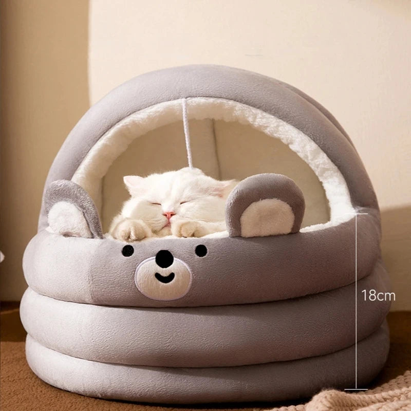 Warm Cat House Lovely Cat Cradle Dog Sofa Bed Semi Closed Plush Nest for Small Medium Dogs Cat Indoor Mats Pet Kitten Kennel