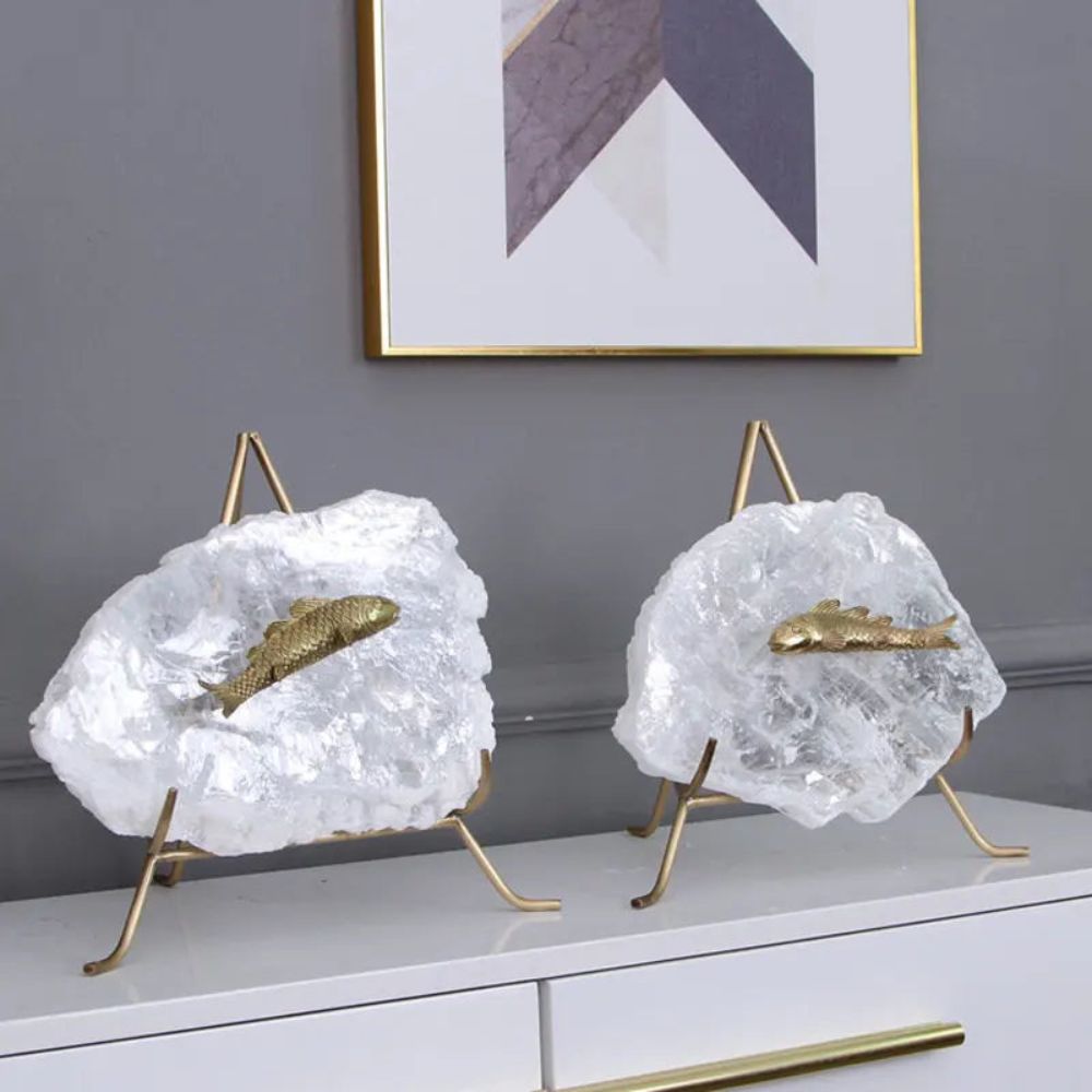 Brass Fish Crystal Ornament – Exquisite Natural Crystal Sculpture for Elegant Home Décor