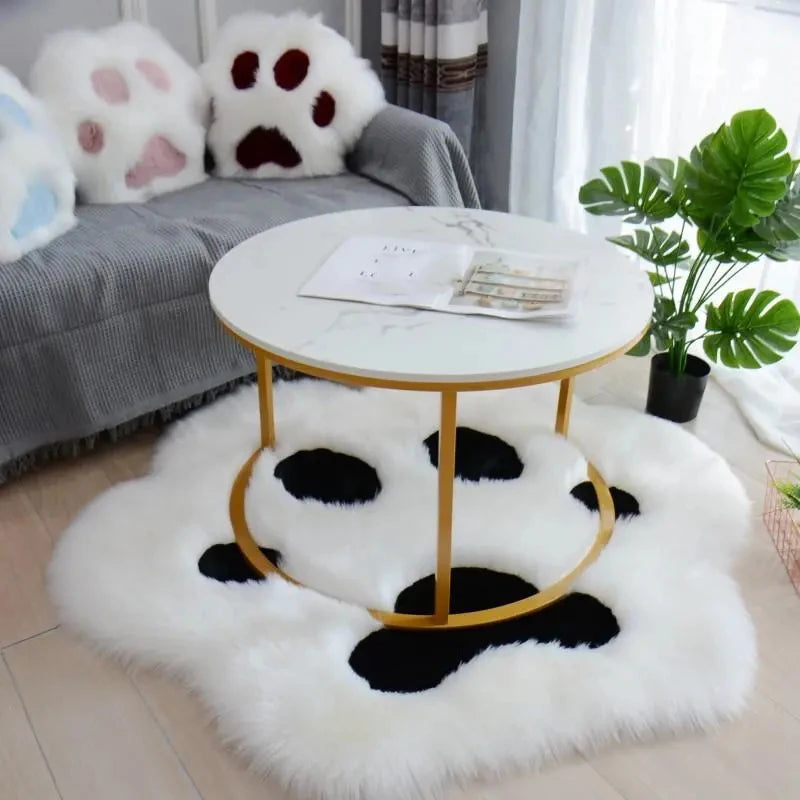 Creative Panda Paw Shaped Carpets for Bedroom Living Room Modern Home Decor Cute Cat Paw Mats Long Fur Fluffy Kids Room Soft Rug