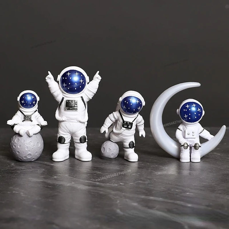 Galactic Explorer Astronaut Figurine Set – 4-Piece Cosmic Decor for Home and Office