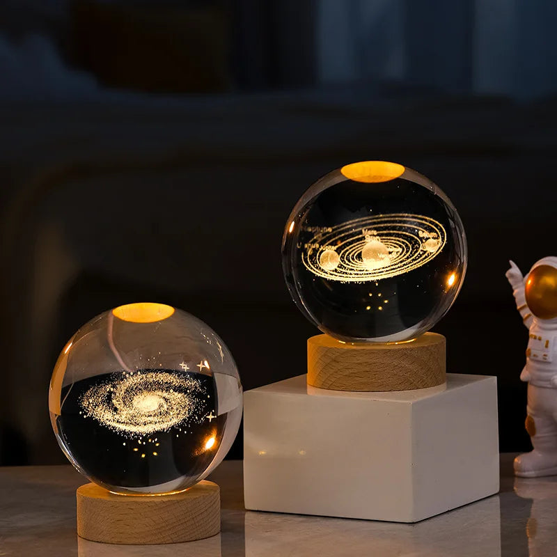 3D Laser-Engraved Crystal Solar System Globe - Illuminated Night Light & Astronomy Décor Gift