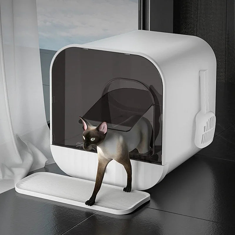 Luxury Anti-Splash Cat Litter Box Villa: Odor-Reducing Enclosed Design with Spacious Dark Door for Ultimate Privacy