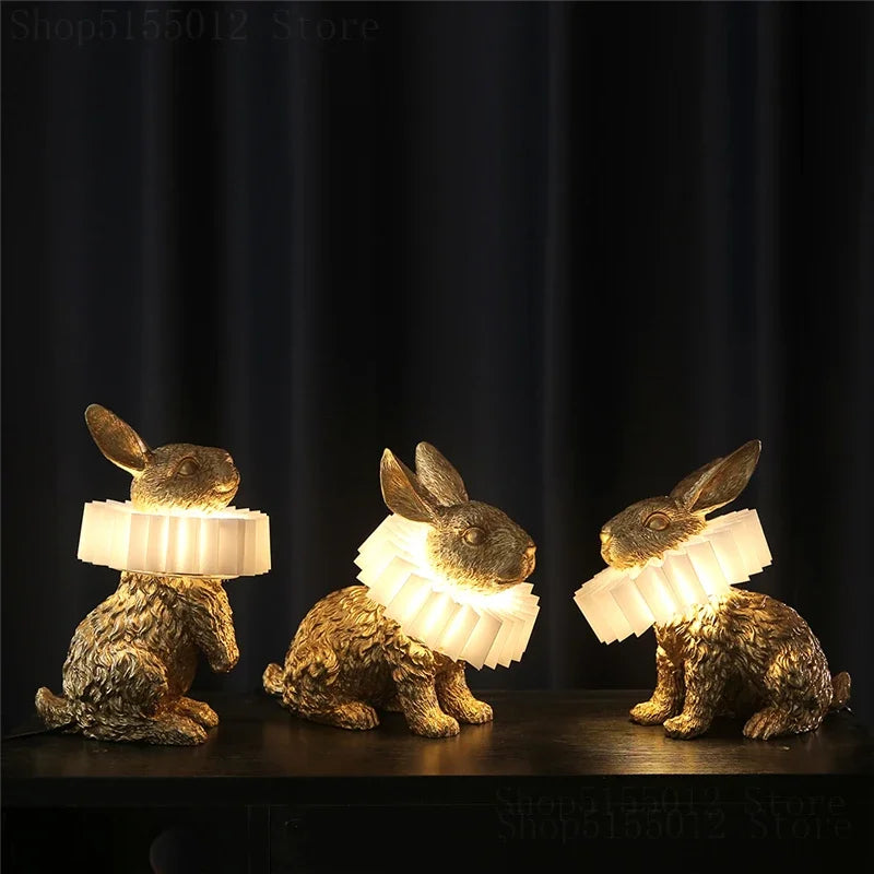 CHARMING RESIN RABBIT LED TABLE LAMP: ADD WHIMSICAL ELEGANCE TO YOUR BEDROOM OR LIVING ROOM DÉCOR