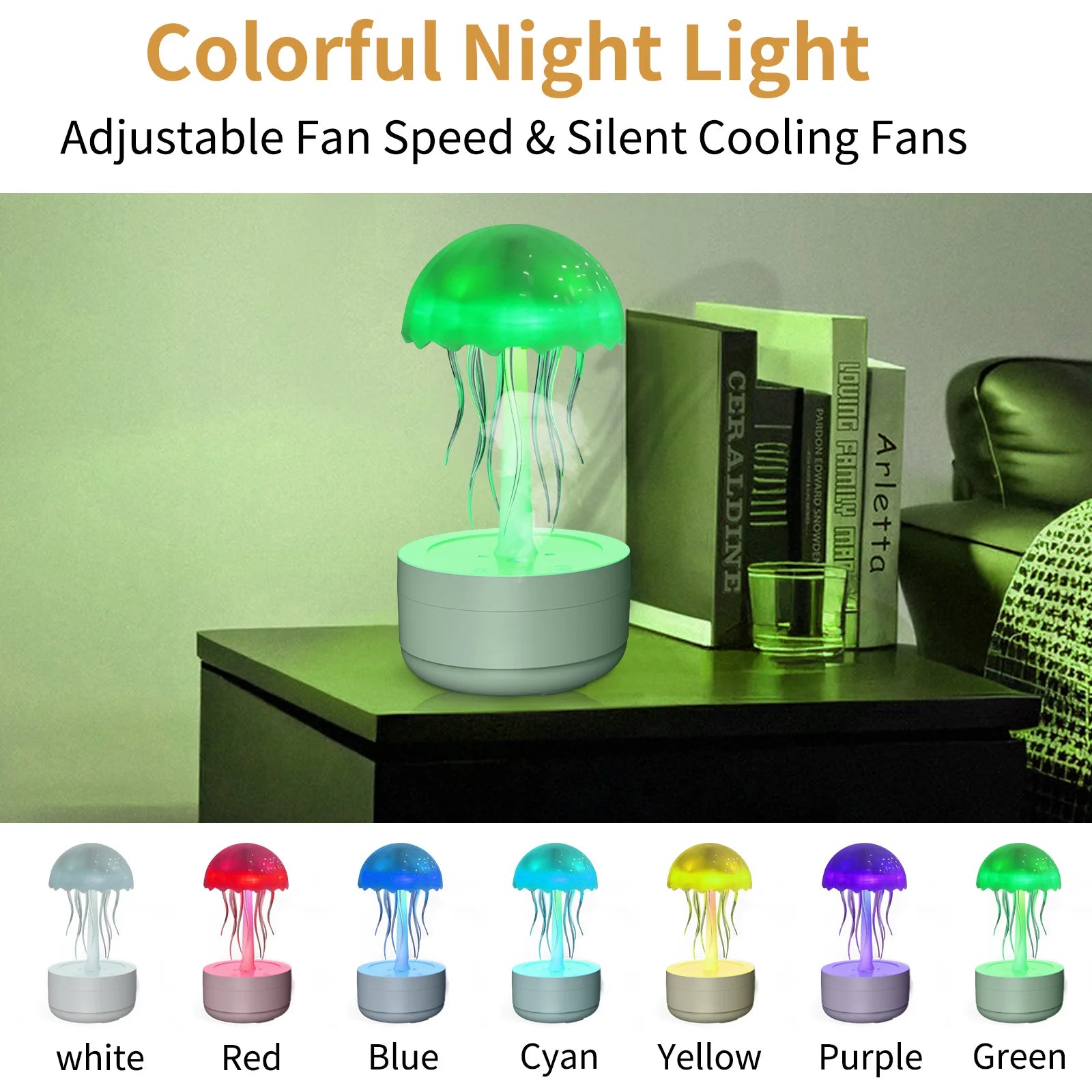 Jellyfish Cartoon Night Light RGB with Voice Control, Type-C LED Bedside Lamp & Upgraded Bluetooth Humidifier