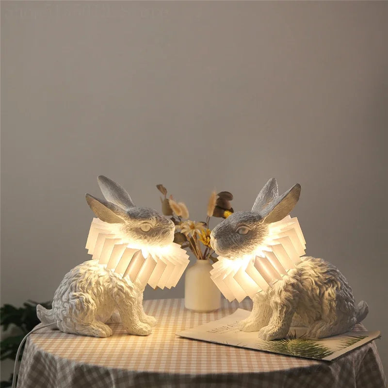 CHARMING RESIN RABBIT LED TABLE LAMP: ADD WHIMSICAL ELEGANCE TO YOUR BEDROOM OR LIVING ROOM DÉCOR