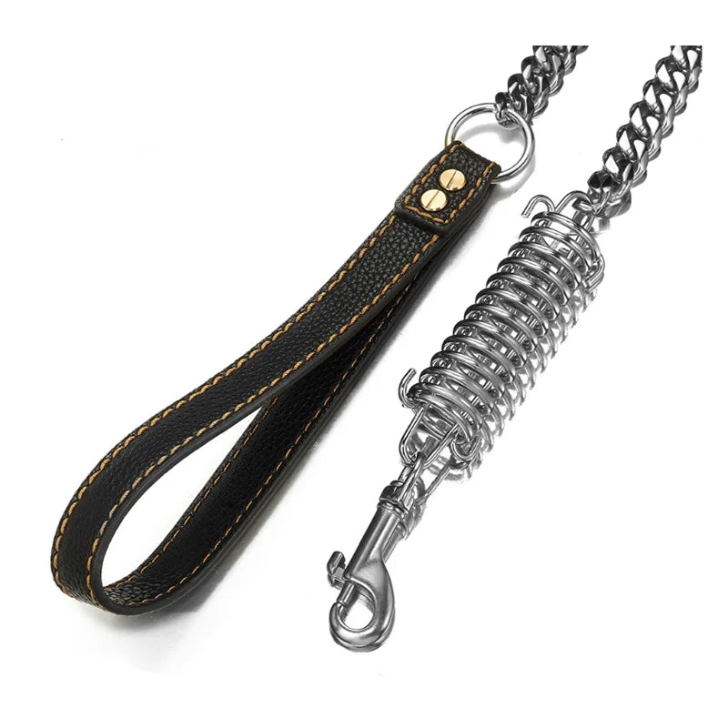 Heavy-Duty 316 Stainless Steel Dog Leash - Strong and Durable with Leather Handle, Perfect for Large Breeds