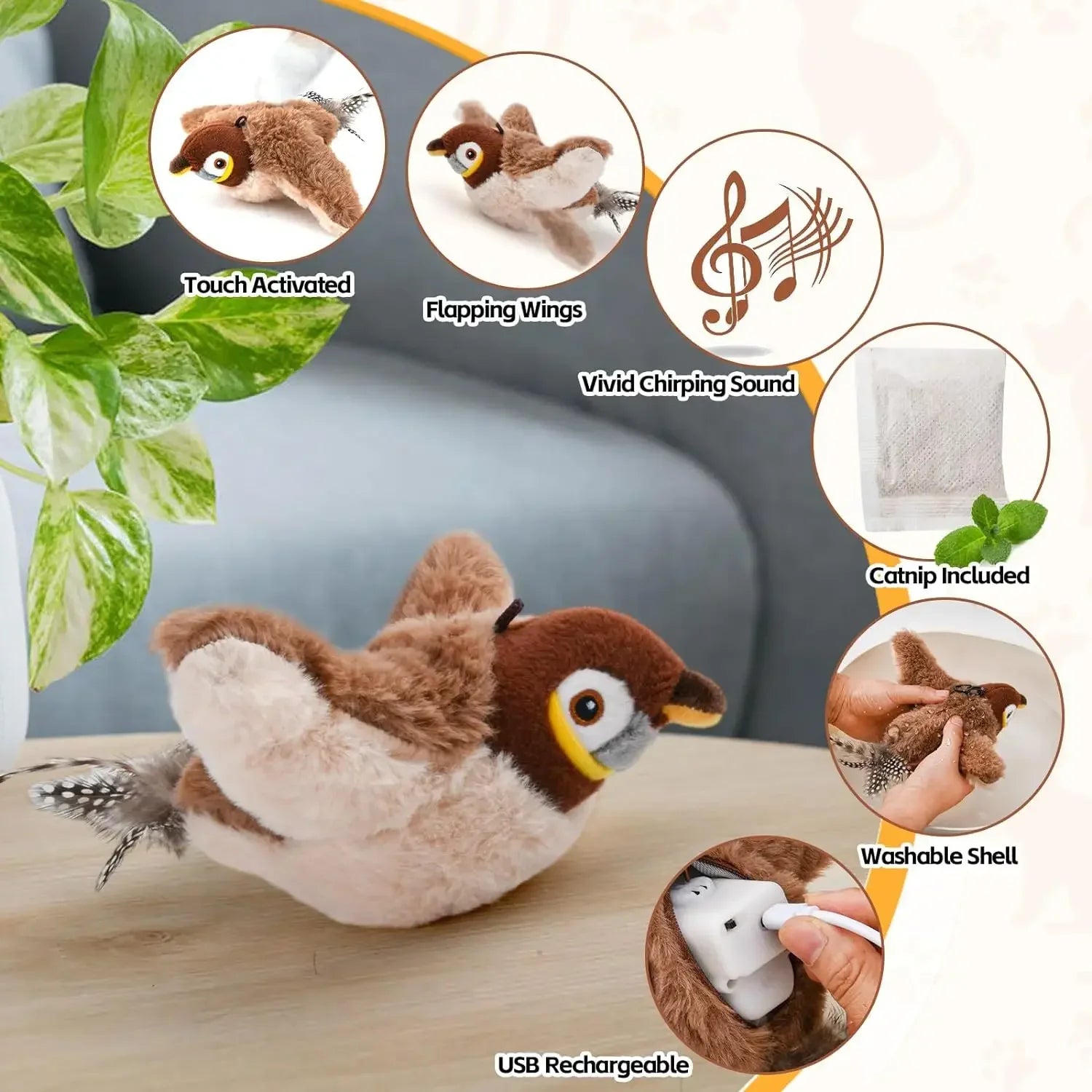  Interactive Cat Toy – Chirping & Flapping Bird with Catnip