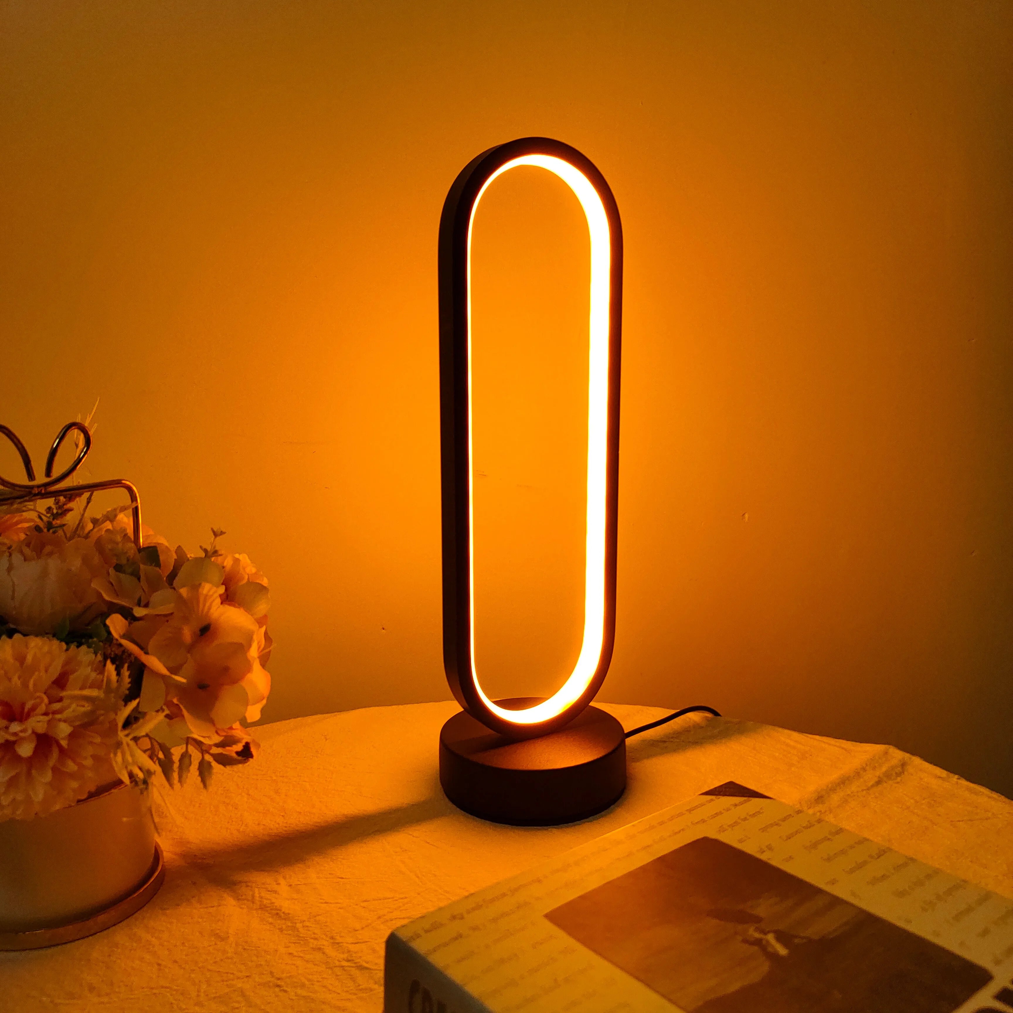 LED Bedside Ring Lamp – Three Color Dimming Night Light for Bedroom & Living Room