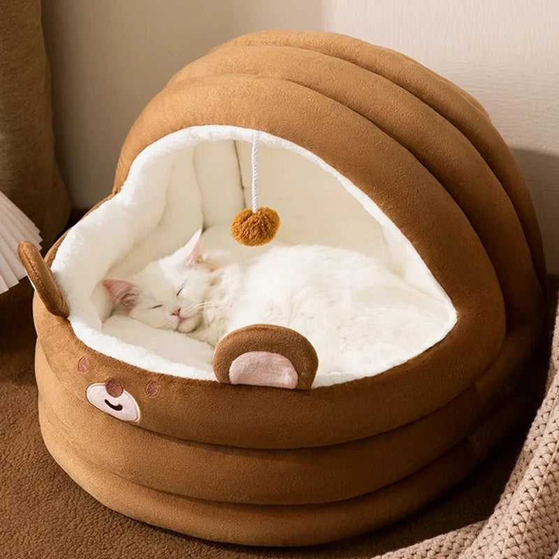 Warm Cat House Lovely Cat Cradle Dog Sofa Bed Semi Closed Plush Nest for Small Medium Dogs Cat Indoor Mats Pet Kitten Kennel