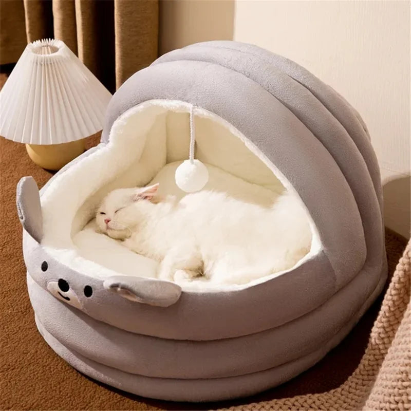 Warm Cat House Lovely Cat Cradle Dog Sofa Bed Semi Closed Plush Nest for Small Medium Dogs Cat Indoor Mats Pet Kitten Kennel