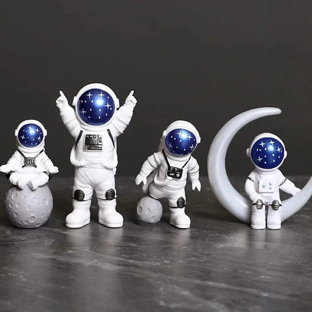 Galactic Explorer Astronaut Figurine Set – 4-Piece Cosmic Decor for Home and Office