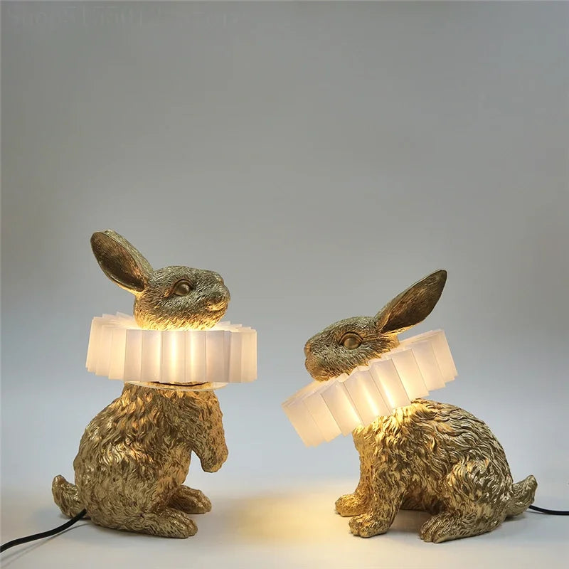 Charming Resin Rabbit LED Table Lamp: Add Whimsical Elegance to Your Bedroom or Living Room Décor