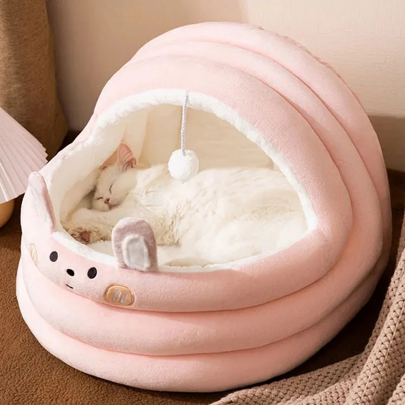 Warm Cat House Lovely Cat Cradle Dog Sofa Bed Semi Closed Plush Nest for Small Medium Dogs Cat Indoor Mats Pet Kitten Kennel